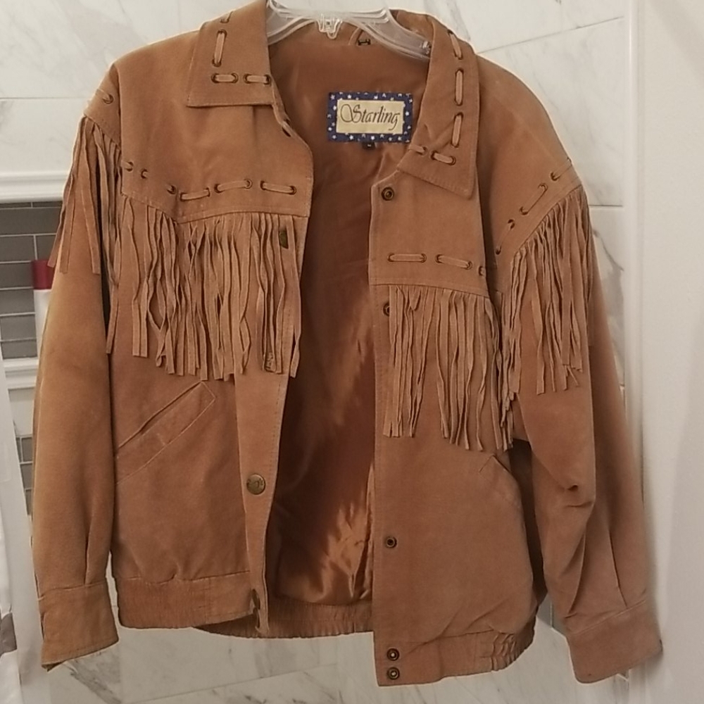 Genuine 90's leather suede fringe jacket